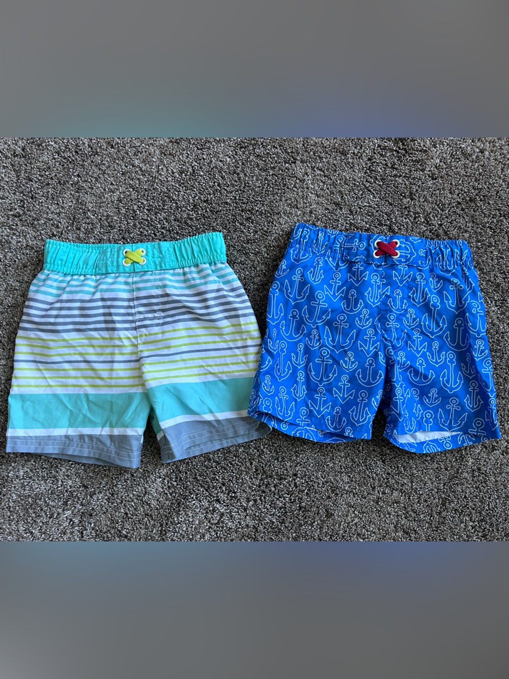Striped Turquoise + Anchor Blue Boys Swim Shorts Set Size 3t